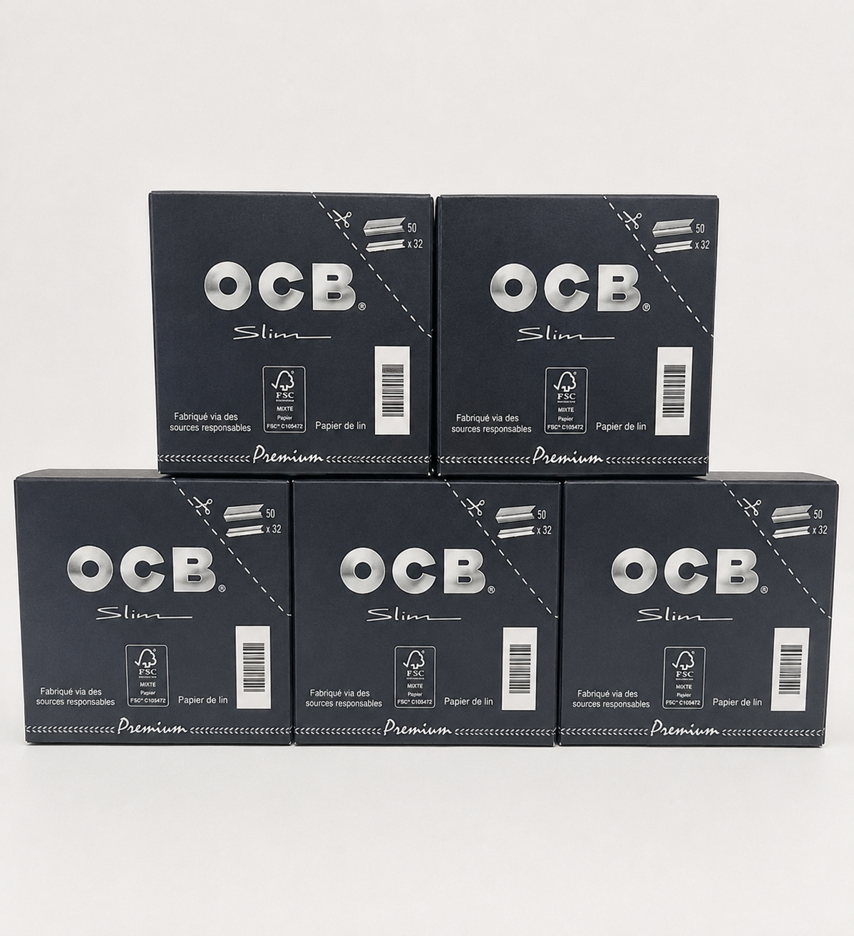 OCB Slim Premium – 5 Boîte de 50 carnets (32 feuilles par carnet)