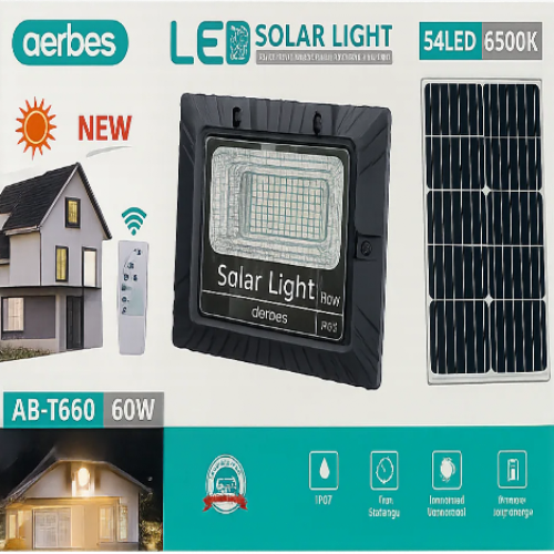 Lampe solaire murale Aerbes 60W IP67 avec 54 LED pour éclairage extérieur puissant et étanche – Guiguiexpress