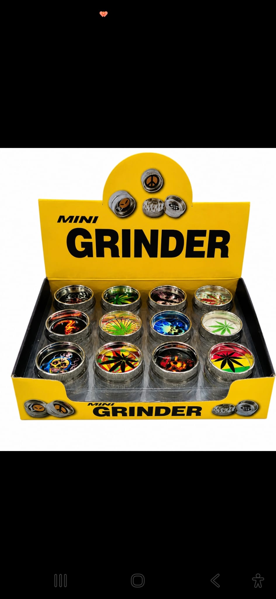Boite de 24 grinder.              Mini Grinder Métal 2 Parties – Motifs Assortis