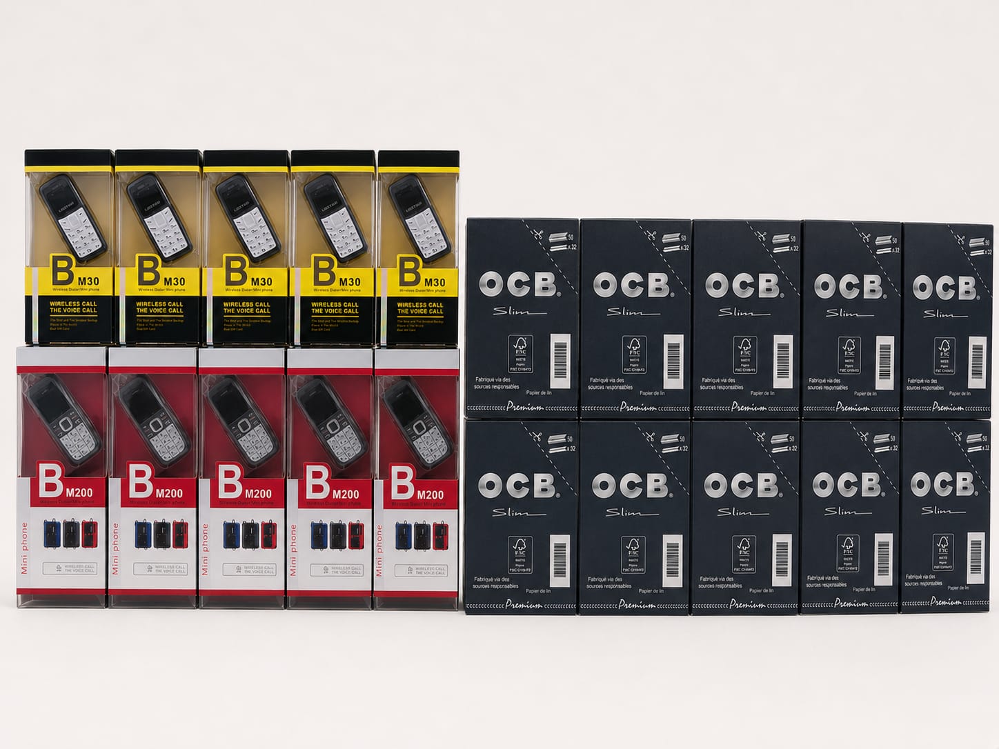 Lot 10 telephones                     10 boites d'ocb noir