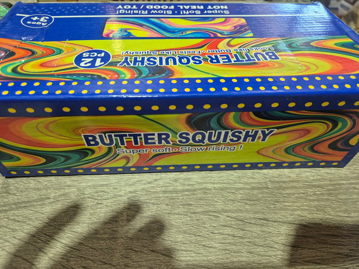 1 boite 12 cheese squeze           1 boite 12 fruit squishy                  2 boite 12 butter squishy            1 boite stress relief squishy